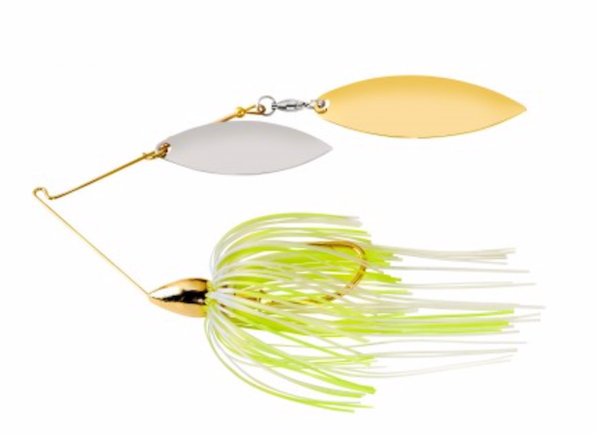 War Eagle Gold Double Willow Spinnerbait - Hot White Chartreuse