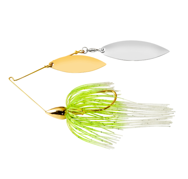 War Eagle Gold Double Willow Spinnerbait 1/4oz -White Chartreuse