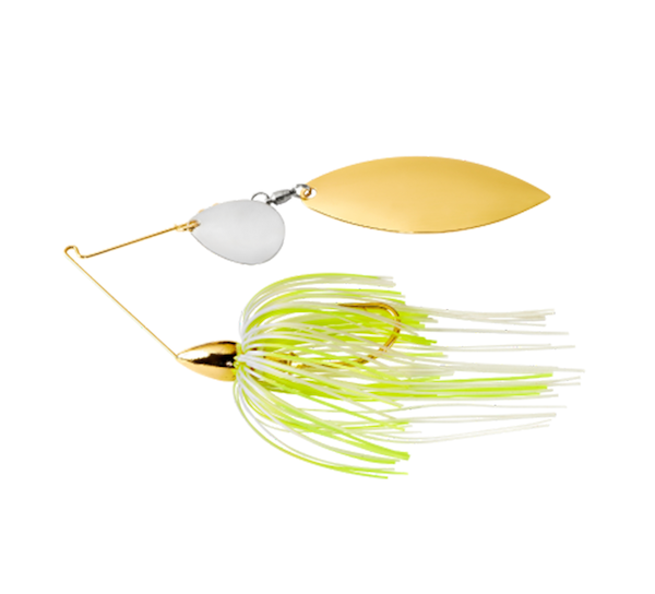 War Eagle Gold Tandem Willow Spinnerbait - Hot White Chartreuse