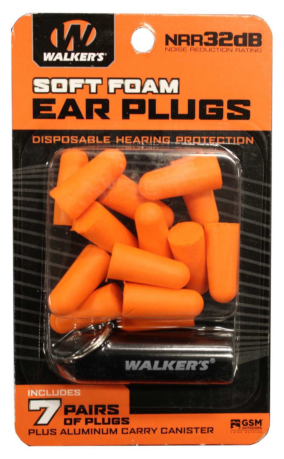 Walkers Game Ear Foam Ear Plugs, Wlkr Gwp-plgcan-or  7pk Org Foam Plug W-case