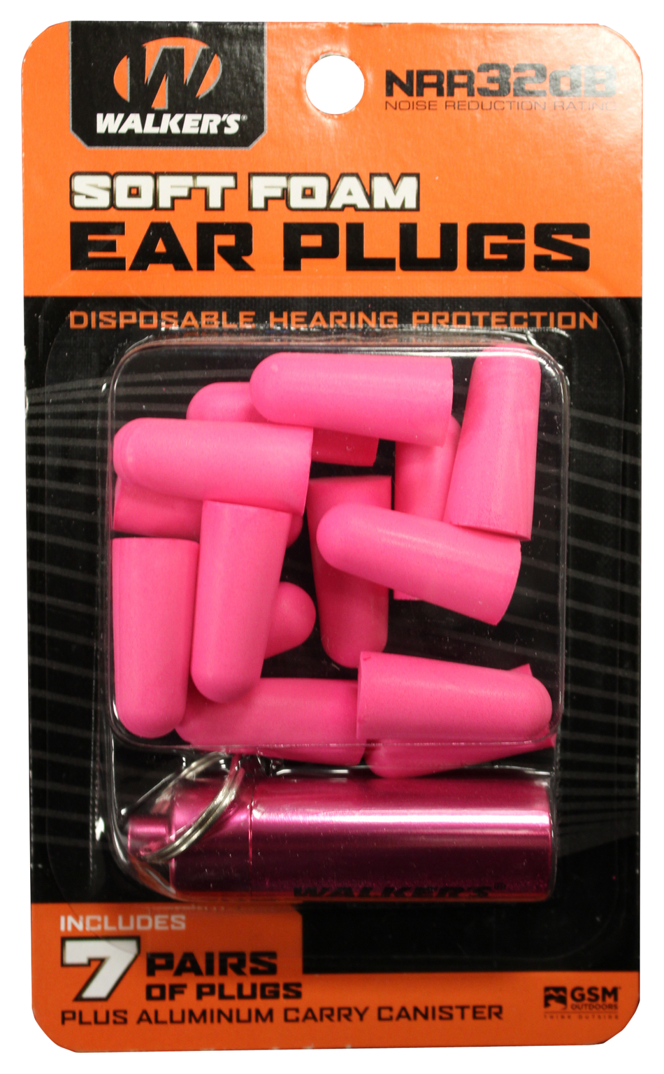 Walkers Game Ear Foam Ear Plugs, Wlkr Gwp-plgcan-pk  7pk Pnk Foam Plug W-case