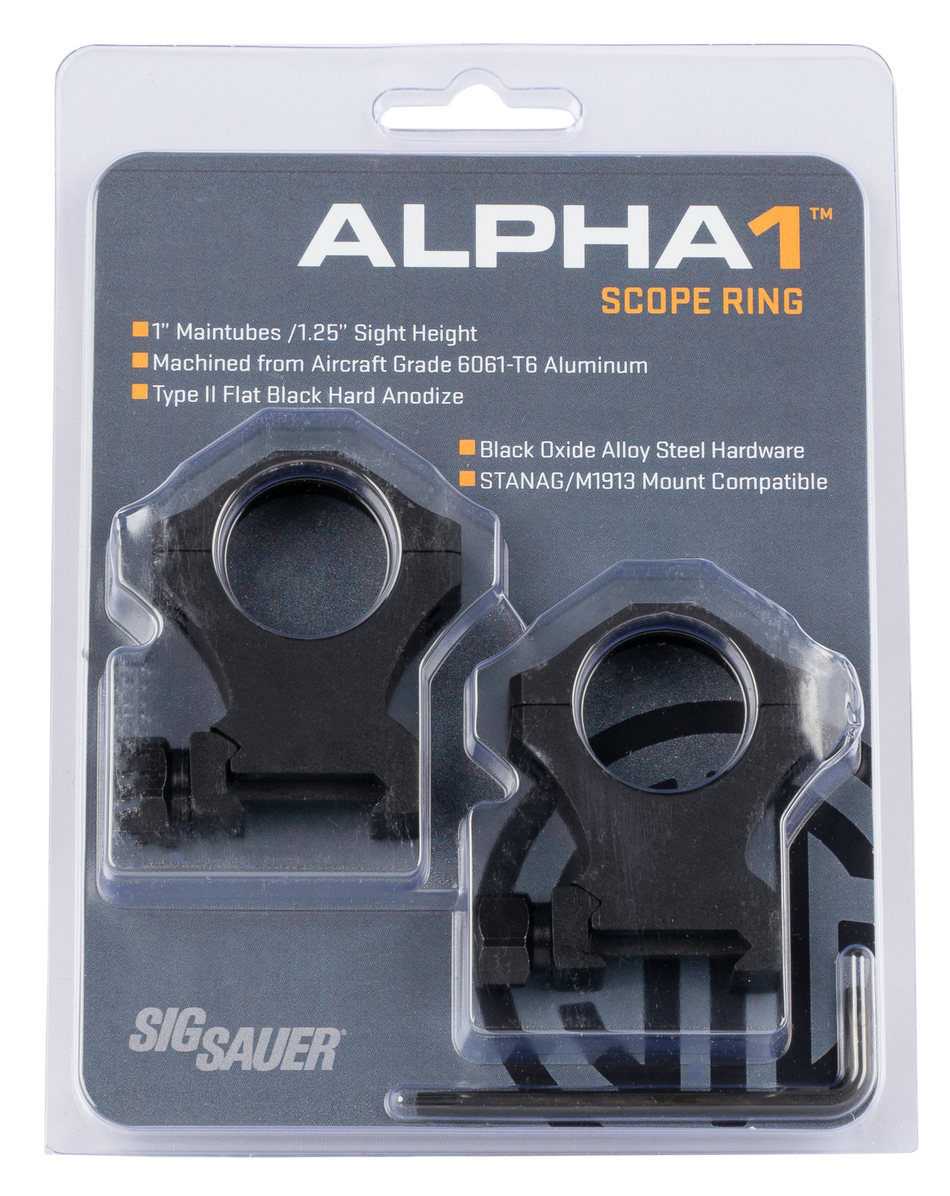 Sig Sauer Electro-optics Alpha1 Hunting Rings, Sig Soa10022  Alpha1 Rings 1in  E-hi Alum Mat Blk